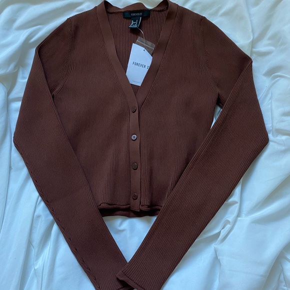 COPY - Forever 21 ribbed button up brown top size s - Picture 1 of 2